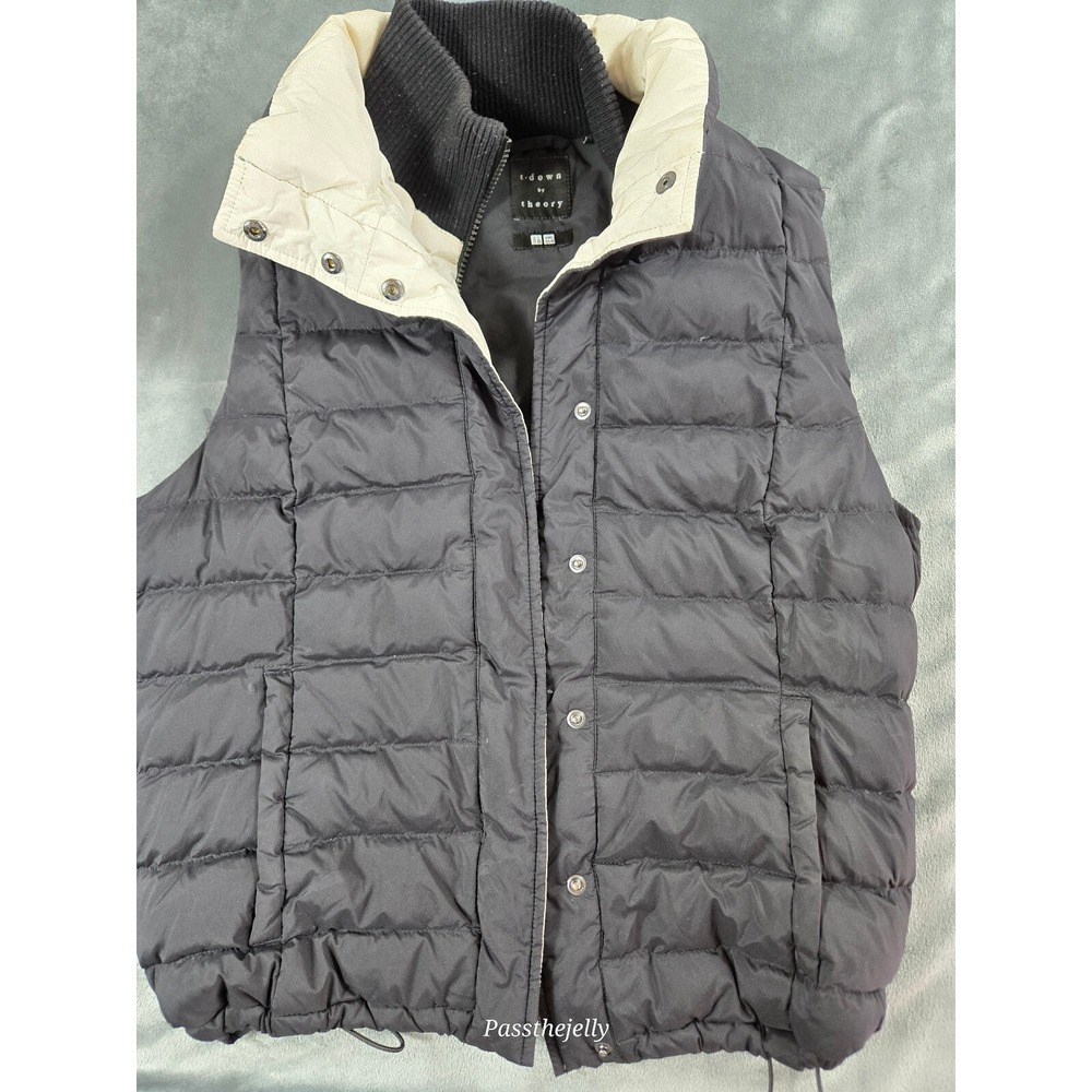 Theory Uniqlo Puffer Vest Womens Medium Black T Down Fill Full Zip Ski Hike Camp
